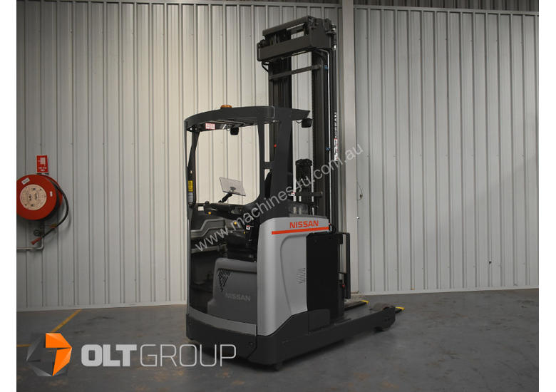 caption 7.95m Ride Reach Truck Nissan UMS 2 Tonne Electric Warehouse Forklift Sydney High Lilft