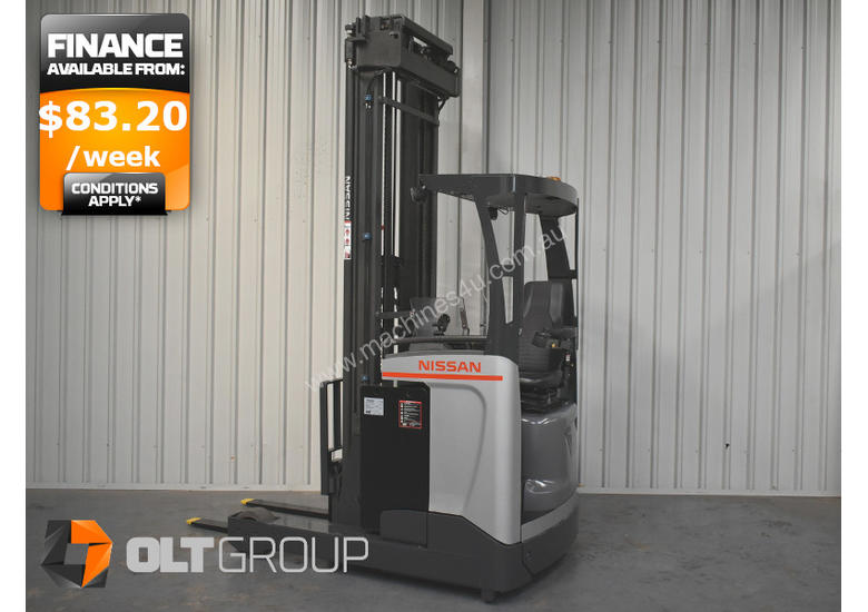caption 7.95m Ride Reach Truck Nissan UMS 2 Tonne Electric Warehouse Forklift Sydney High Lilft