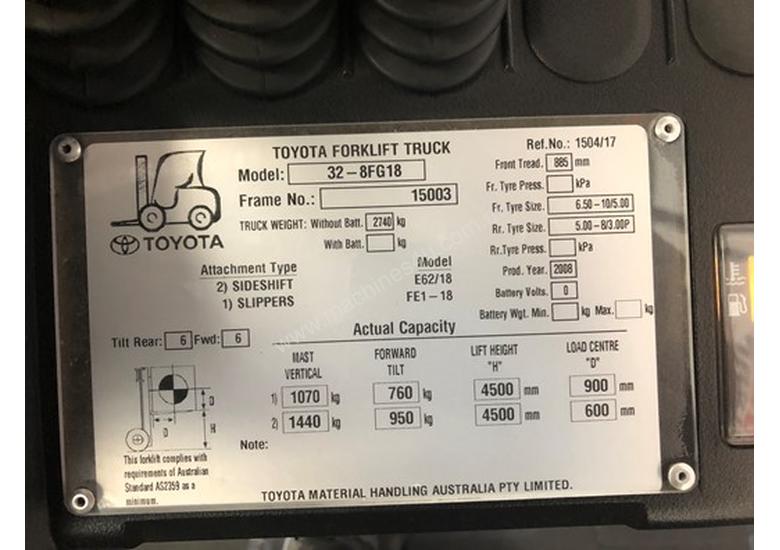 caption TOYOTA FORKLIFTS 32-8FG18 15003