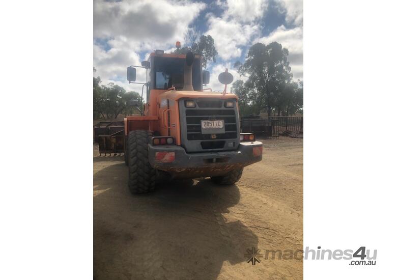 caption Doosan DL250 Front End Loader - GP bucket, Forks, Crane Jib, Stick Rake and Blade Optional