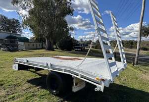 Homemade Steel Single Axle Beavertail Tag Trailer.