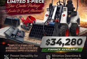 New Ozziquip AL20 Mini Loader 4-in-1 with Mixing Bucket, Brush Cutter and Chipper 5-Piece Package