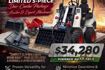   Ozziquip AL20 Mini Loader 4-in-1 with Mixing Bucket, Brush Cutter and Chipper 5-Piece Package