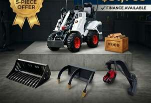 New Ozziquip AL20 Mini Loader 4-in-1 with Stone Bucket, Ripper and Wood Grapple 5-Piece Package