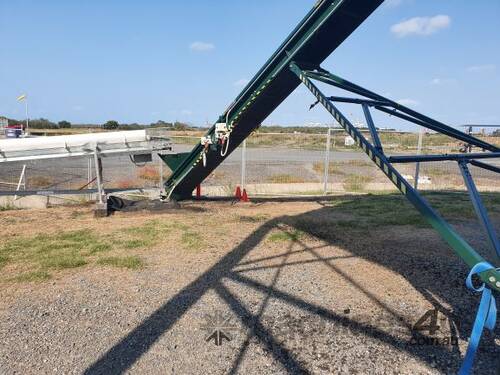caption Custom Built, 15m long Stacker Conveyor, w motorised wheel at base of the legs- REDUCED- LAST ONE