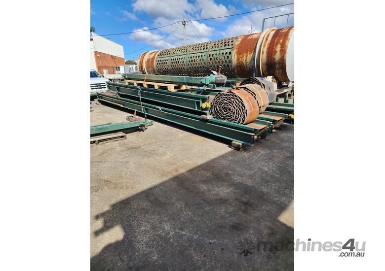 caption Custom Built, 15m long Stacker Conveyor, w motorised wheel at base of the legs- REDUCED- LAST ONE