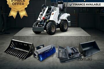   Ozziquip AL20 Mini Loader 4-in-1 with Stone Bucket, Sweeper and Brush Cutter 5-Piece Package