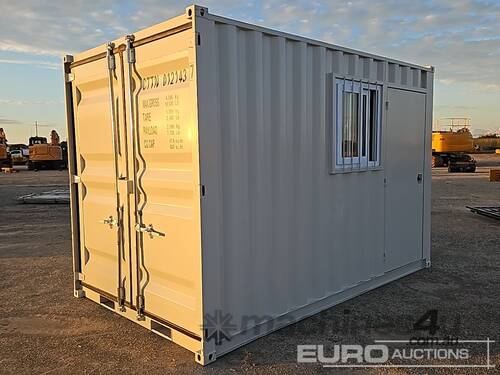 Unused 12' Mini Container, Single Walk Door, Lock Box, Window, Fork Pockets 
