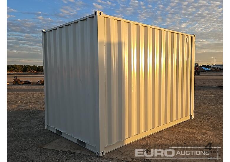 caption Unused 12' Mini Container, Single Walk Door, Lock Box, Window, Fork Pockets