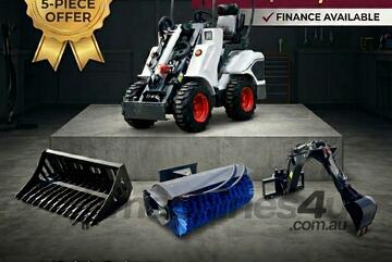   Ozziquip AL20 Mini Loader 4-in-1 with Stone Bucket, Sweeper and Digger 5-Piece Package