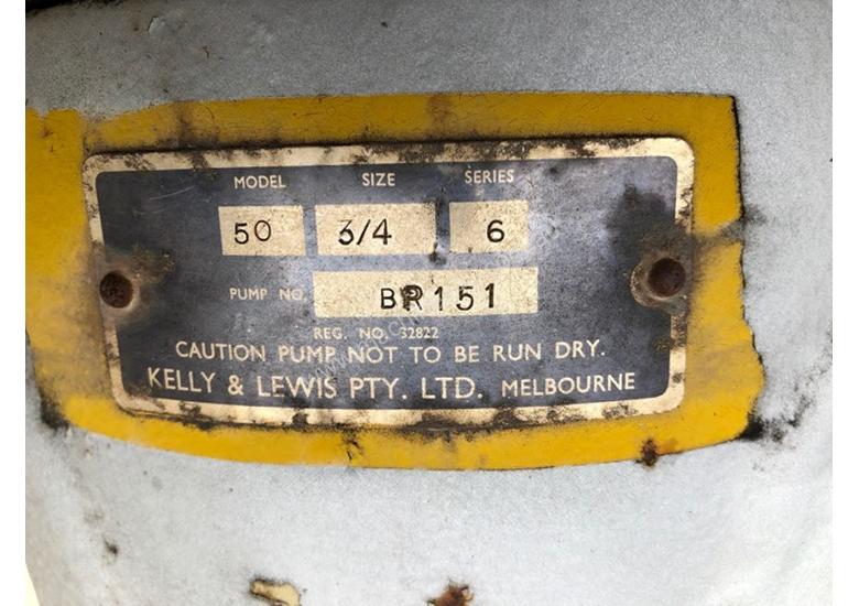 caption WATER PUMP KELLY & LEWIS PTY LTD