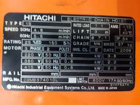 HITACHI 1-TONNE ELECTRIC CHAIN HOIST 415v + OVERHEAD GIRDER TROLLEY - picture2' - Click to enlarge