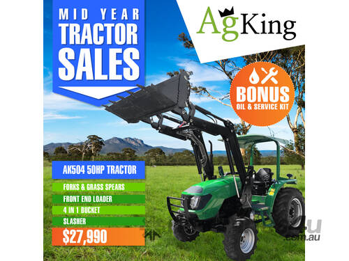 AgKing - 50HP Tractor ROPS 4WD AK504 with FEL & 4in1 Bucket