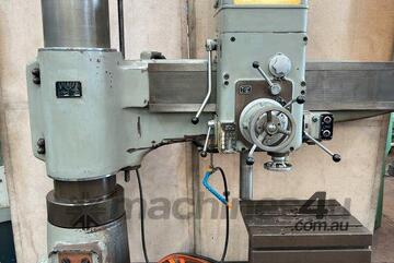Asset Nanking Radial Arm Drill with cabinet of taper shank drills, clamp kit etc.