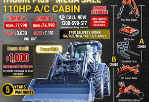 Trident Plus Powershift Model 110HP A/C Cabin Tractor with 4-in-1 Bucket Combo Deal 5 Years Warranty