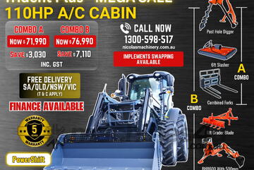 Trident Plus Powershift Model 110HP A/C Cabin Tractor with 4-in-1 Bucket Combo Deal 5 Years Warranty
