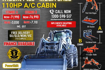 Trident Plus Powershift Model 110HP A/C Cabin Tractor with 4-in-1 Bucket Combo Deal 5 Years Warranty