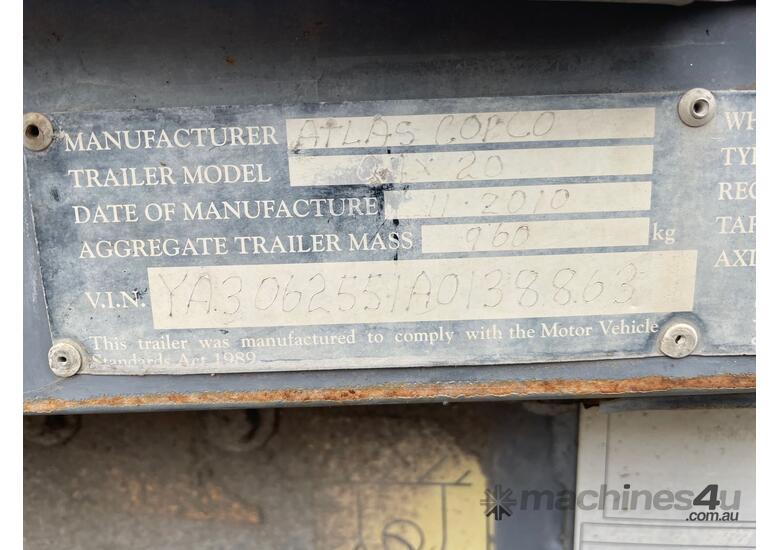 caption 2010 Atlas Copco QAX20 Single Axle Generator Trailer