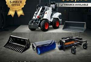 New Ozziquip AL20 Mini Loader 4-in-1 with Stone Bucket, Sweeper and Harley Rake 5-Piece Package