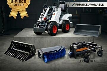   Ozziquip AL20 Mini Loader 4-in-1 with Stone Bucket, Sweeper and Harley Rake 5-Piece Package