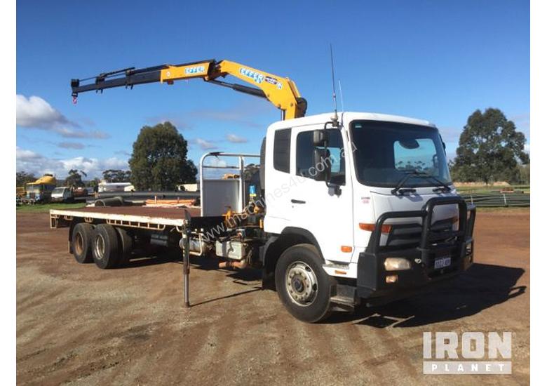 caption 2012 Nissan UD PKC8E Condor 6x2 Flatbed Truck w/Crane