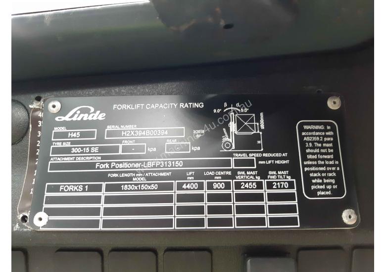 caption Used Forklift: H45T Genuine Preowned Linde 4.5t
