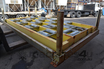 Sheet feed conveyor system, Motorised rise and fall, powered rollers, suit stone timber.