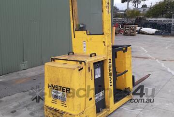 Hyster 1.0T battery electric order picker with lift cab and supplementary lift.