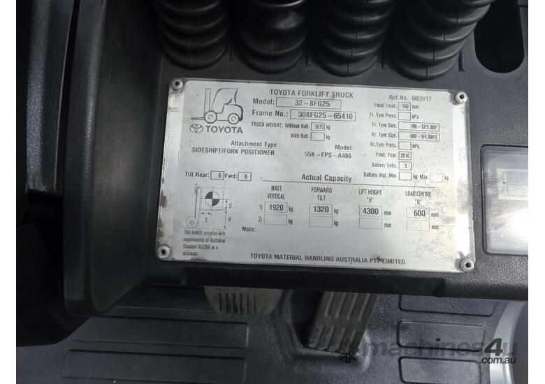 caption Toyota Forklift 2.5T Container Mast with Tyne Positioners (Unit#:U919)