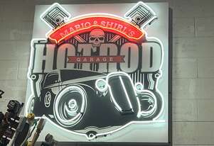 Mario And Shirls Hot Rod Garage Neon Sign