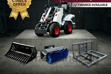   Ozziquip AL20 Mini Loader 4-in-1 with Stone Bucket, Sweeper and Leveler Bar 5-Piece Package