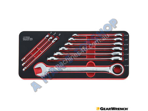RATCHETING RING/OPEN SAE SPANNER SET10PC