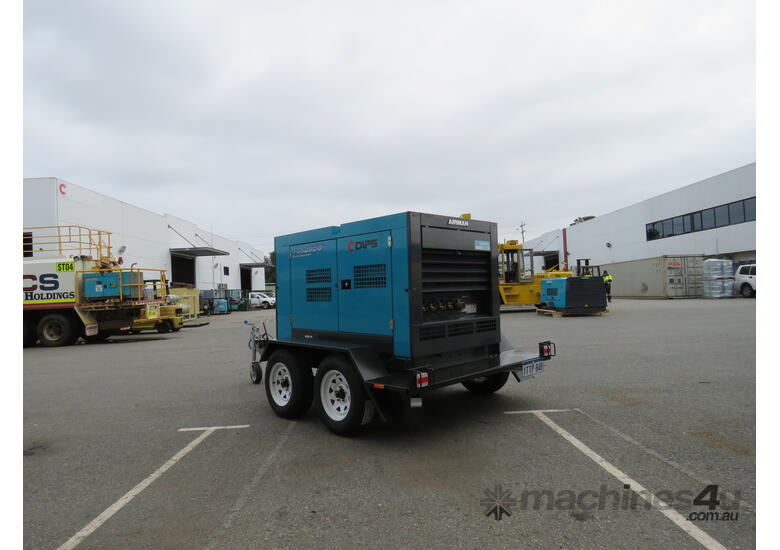 caption AIRMAN PDS265S-5B2-T 265cfm Trailer mounted Portable Diesel Air Compressor