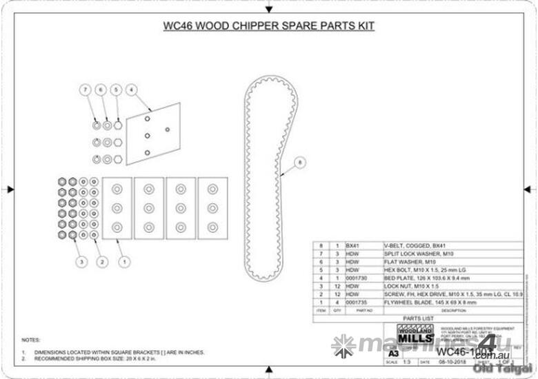 caption Woodland Mills WC46 Woodchipper Spare Parts Kit, Chipper Blade, Hydraulic Pump Belt, Bed Plate