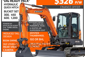 Develon DX55R-7 Air Cabin 5.5 Tonne Mini Excavator