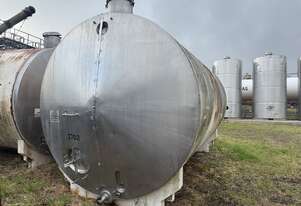 Tank Stainless Steel 3.1m DIA x 5.5m Long 3.8m overall height Insulated 37,000 ltr