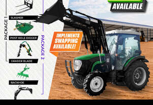 AgKing - 65HP Premium Cabin Tractor with Front End Loader - Rotary Hoe - Pallet Forks Plus More!