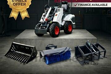   Ozziquip AL20 Mini Loader 4-in-1 with Stone Bucket, Sweeper and Log Grapple 5-Piece Package