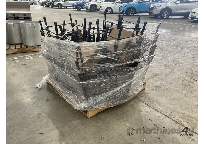 caption 1 X Pallet Wooden Stools with Metal Frame Legs Stackable 50 Chairs Approx.