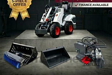   Ozziquip AL20 Mini Loader 4-in-1 with Stone Bucket, Sweeper and Stump Grinder 5-Piece Package