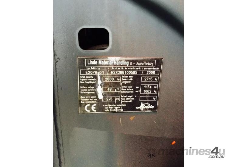 Linde E20 2 Ton container mast side shift 4 wheeler 