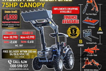 Trident Plus Synchromesh 75HP 4WD Canopy Tractor with 4-in-1 Bucket Combo Deal (5 Years Warranty)