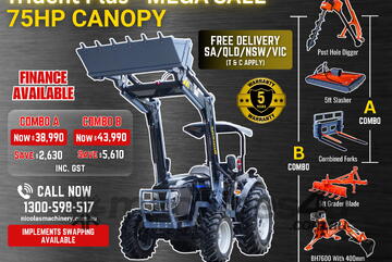 Trident Plus Synchromesh 75HP 4WD Canopy Tractor with 4-in-1 Bucket Combo Deal (5 Years Warranty)