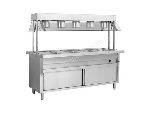 BSL5H Heated Five Pan Servery Bain Marie with Top Lamp Warmers and Storage Cabinet