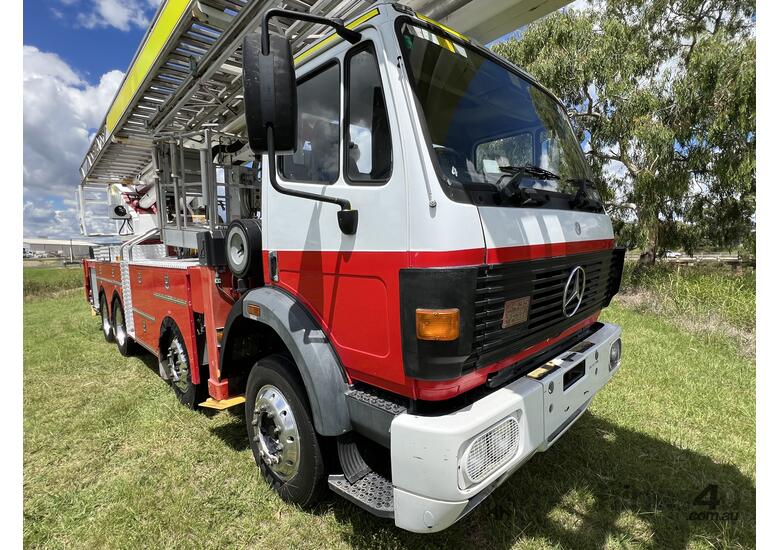 caption Mercedes Benz 2435 Super Class 8x4 Fire Unit/Ladder Boom Truck. Ex NSW Fire & Rescue Service.