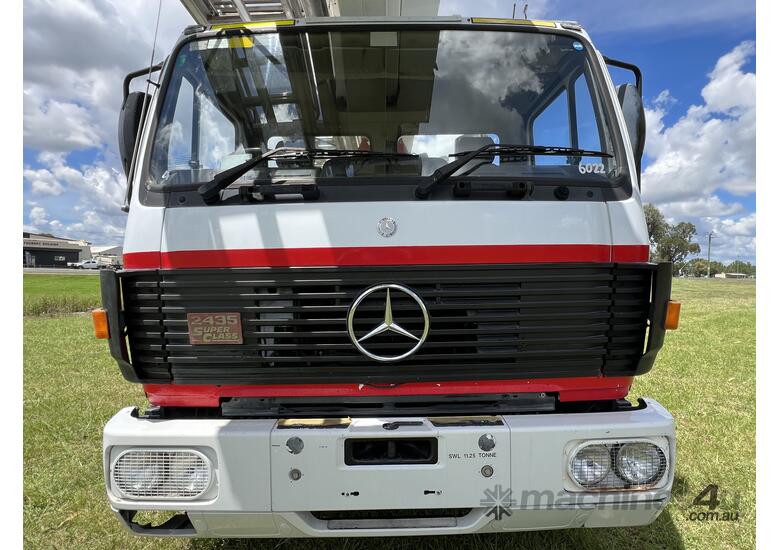caption Mercedes Benz 2435 Super Class 8x4 Fire Unit/Ladder Boom Truck. Ex NSW Fire & Rescue Service.
