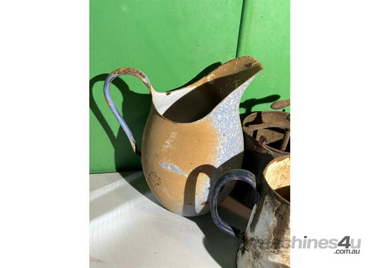 caption QTY OF ENAMEL JUGS AND STEEL KETTLE