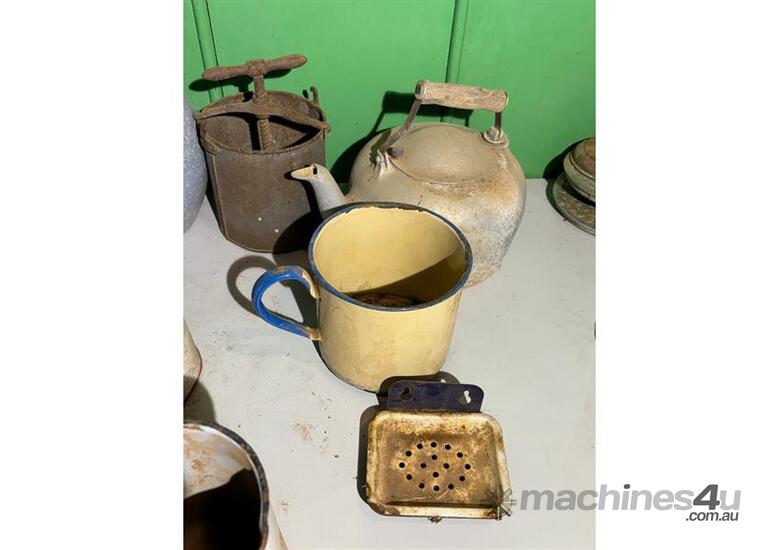 caption QTY OF ENAMEL JUGS AND STEEL KETTLE