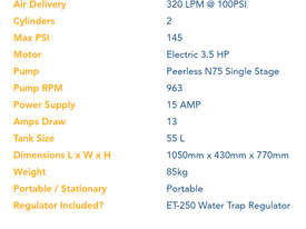 Peerless Air Compressor Single Phase 15 AMP Portable 320LPM P17   - picture1' - Click to enlarge