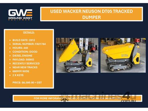 Wacker Neuson DT05 Tracked Dumper - Used - Perth WA